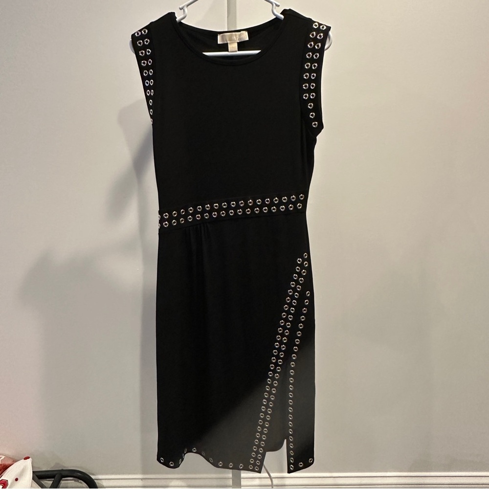 MICHAEL Michael Kors Black Asymmetrical Slit Studded Dress Small